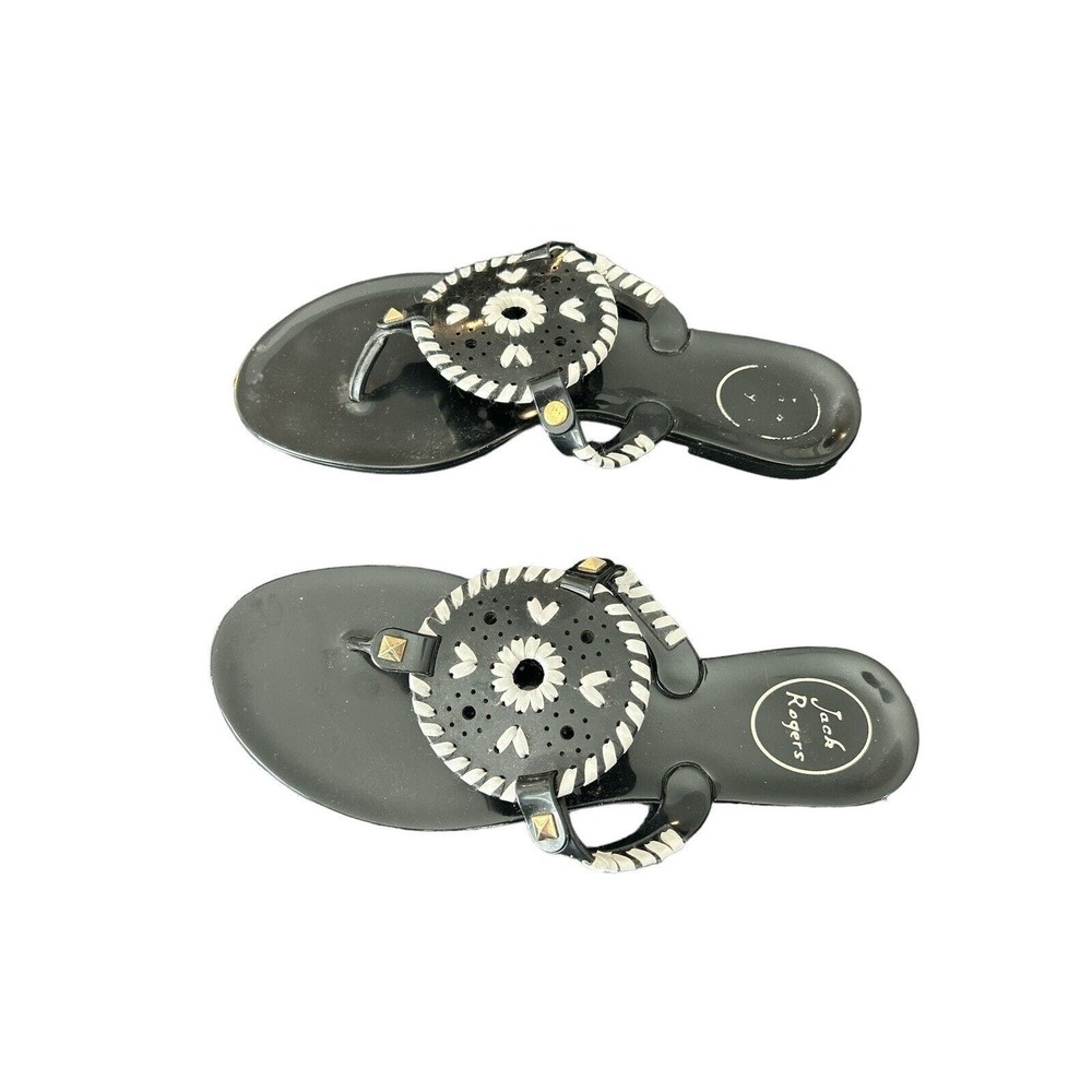 Jack Rogers Georgica Women Sz 7 Black Thong Jelly Flip Flop Sandals Studded
